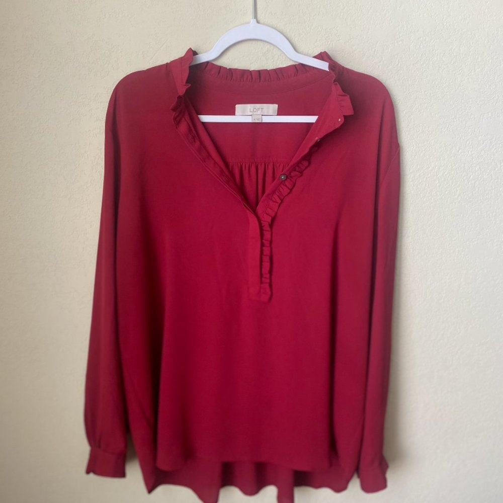 Loft Red/Pink Long Sleeve Button-Up Top, Size XL